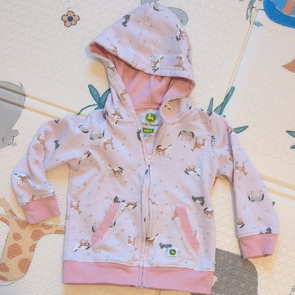 Girls John Deere Pink Kids Hoodie With Horses